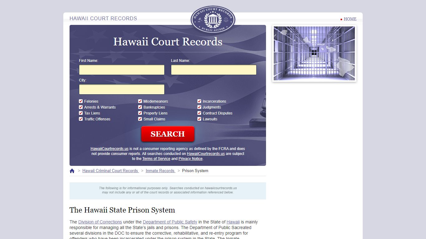 The Hawaii State Prison System | HawaiiCourtRecords.us