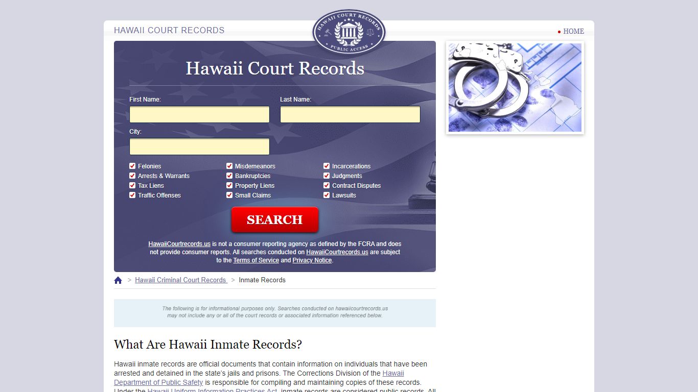 Hawaii Inmate Search | HawaiiCourtRecords.us